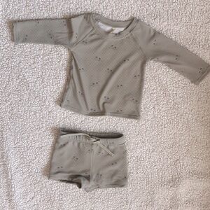 Quincy Mae Sage Green Rash Guard and Swim trunk set , 3-6 months
